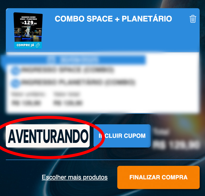 cupom space adventure canela