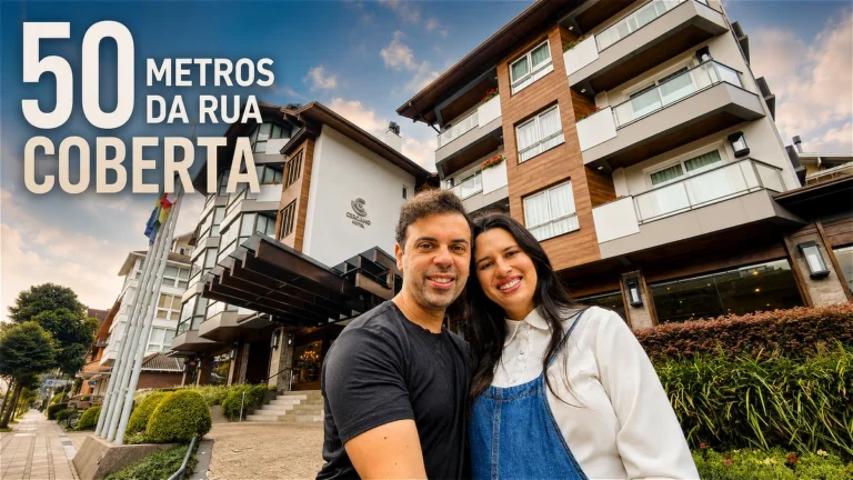 Alessandra e Francisco do Aventurando Tchê na frente do hotel Cercano em Gramado